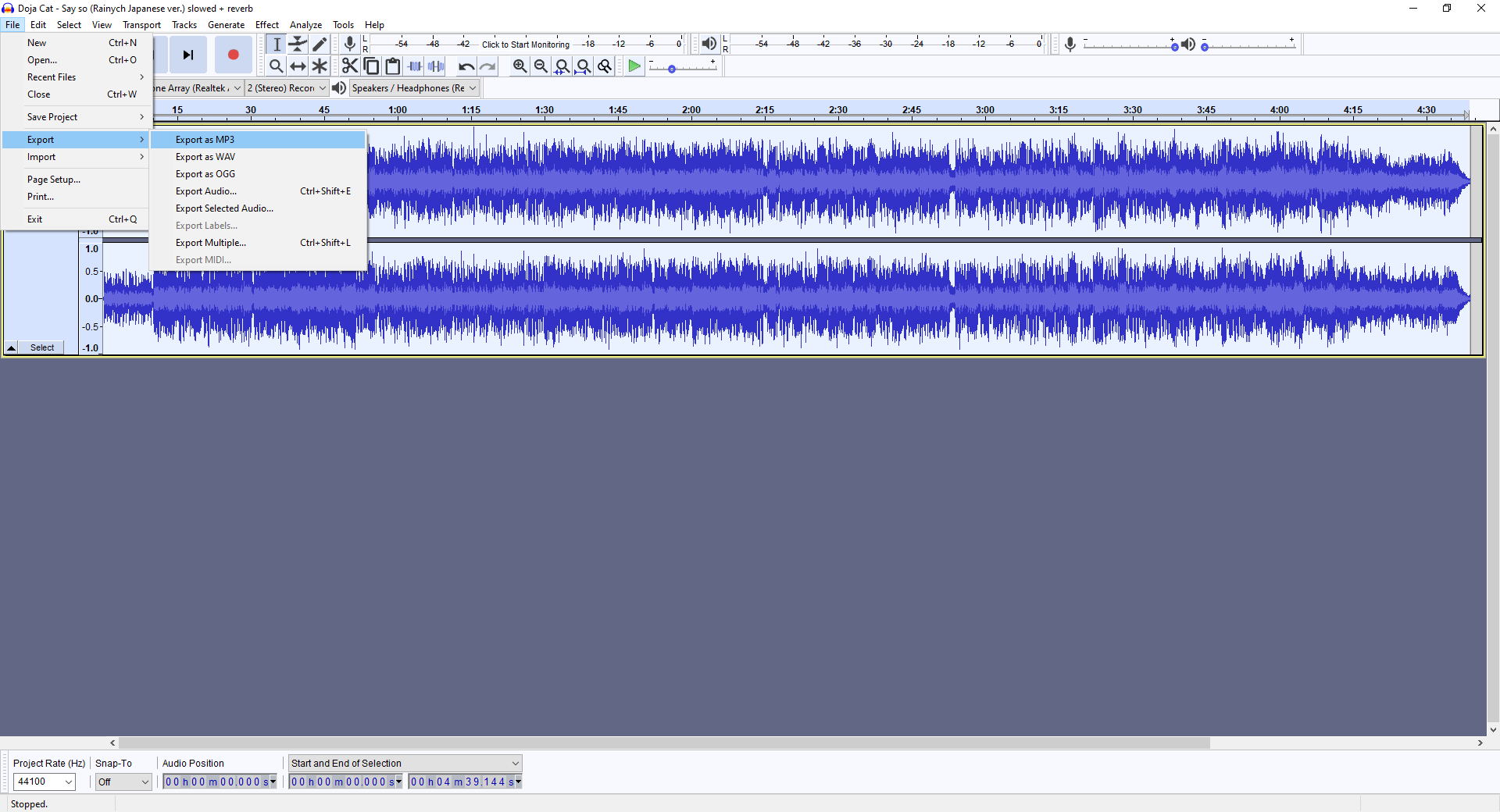 removing vocals from a song audacity