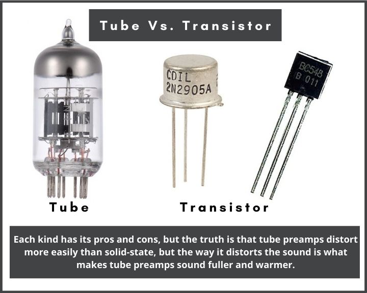 Image of a tube and transistors explaining why tube preamps sound better