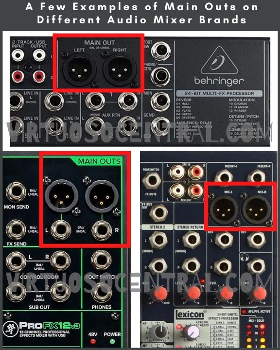 Image showing a Few Examples of Main Outs on Different Audio Mixer Brands