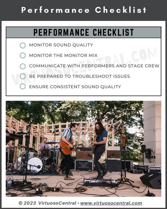 this image shows the during the performance checklist